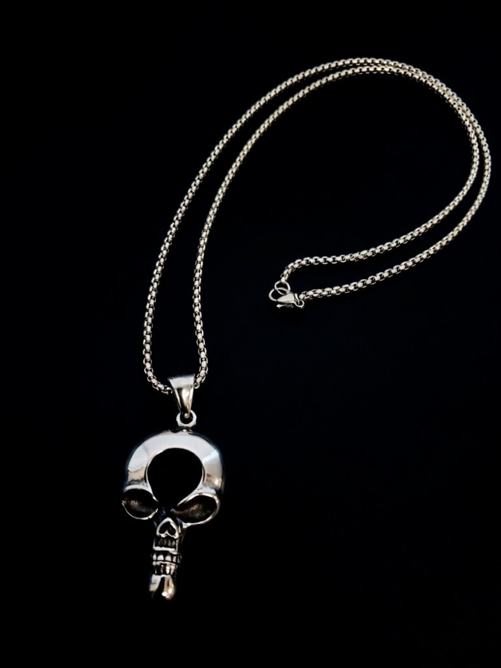Sterling Silver Skull Pendant Necklace - Silver